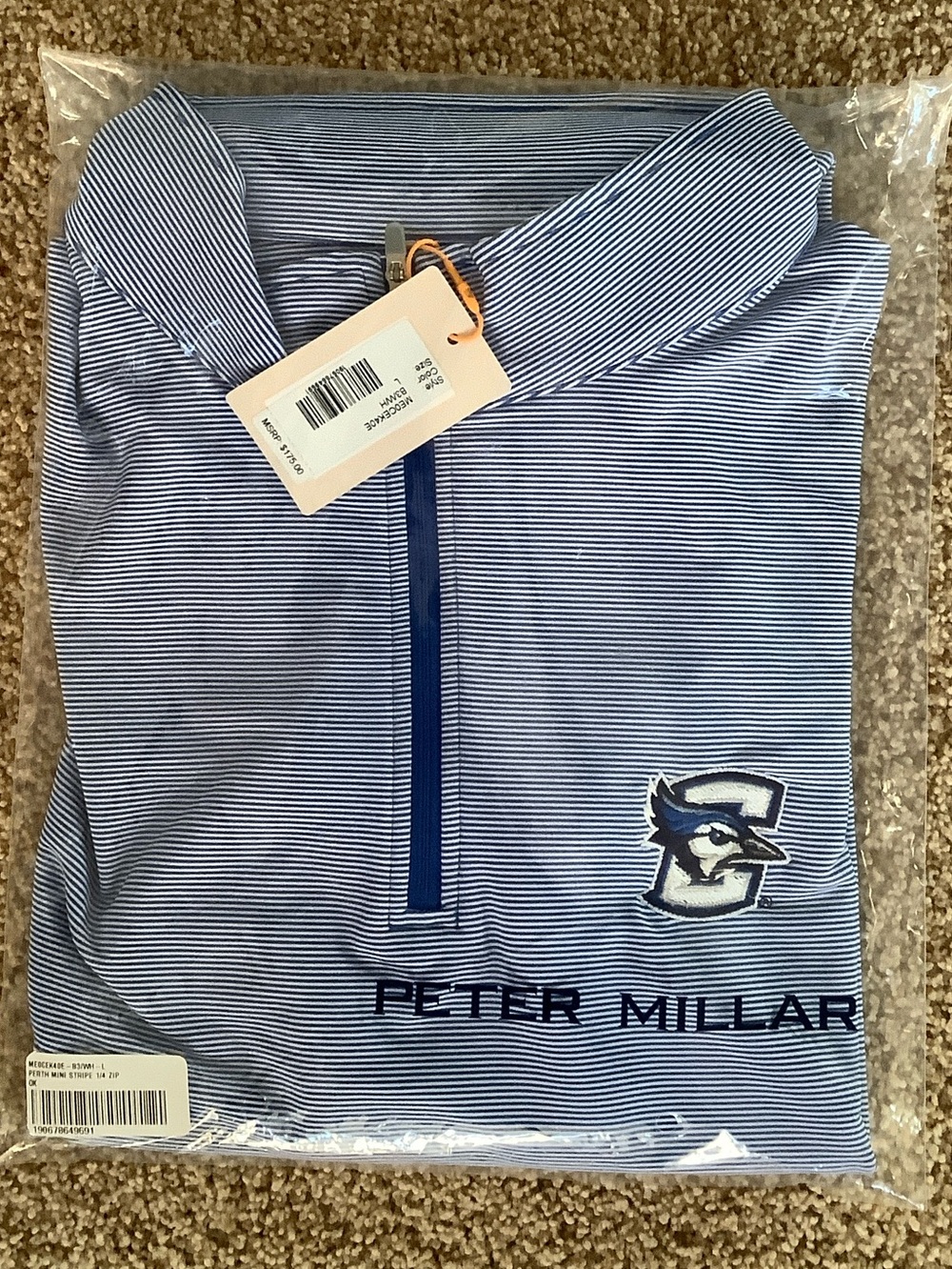 Creighton University Omaha Peter Millar Crown Sport Blue & White Striped 1/4 Zip